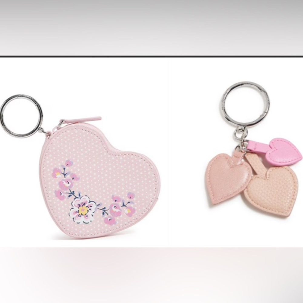 Brand New - VERA BRADLEY Heart Bag Charm & Tiered Heart Keychain in Soft Blush